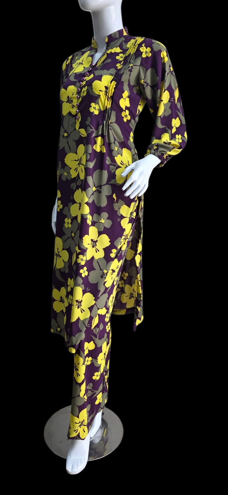 Printed Georgette 2-Piece Suit – Purple, Yellow & Grey