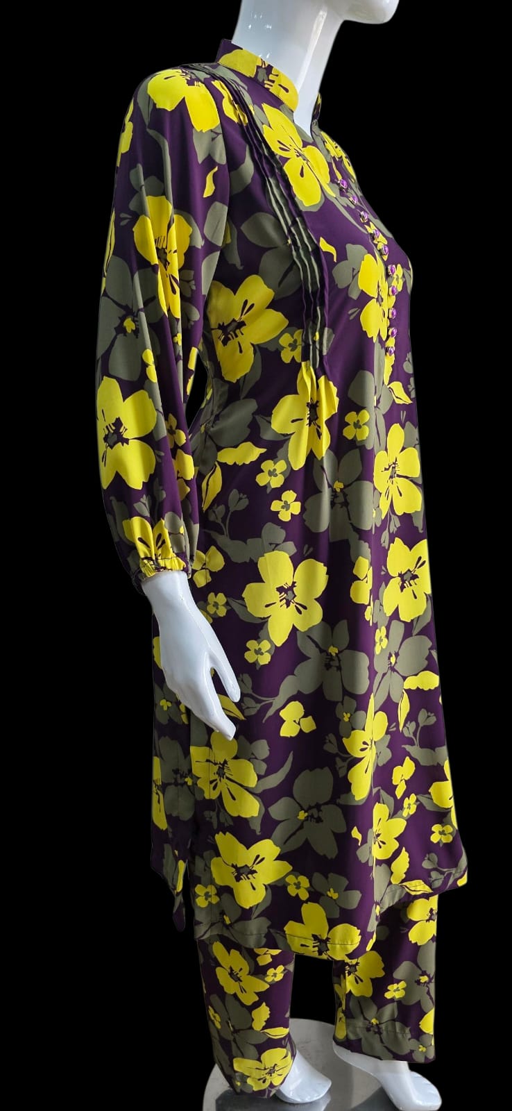 Printed Georgette 2-Piece Suit – Purple, Yellow & Grey